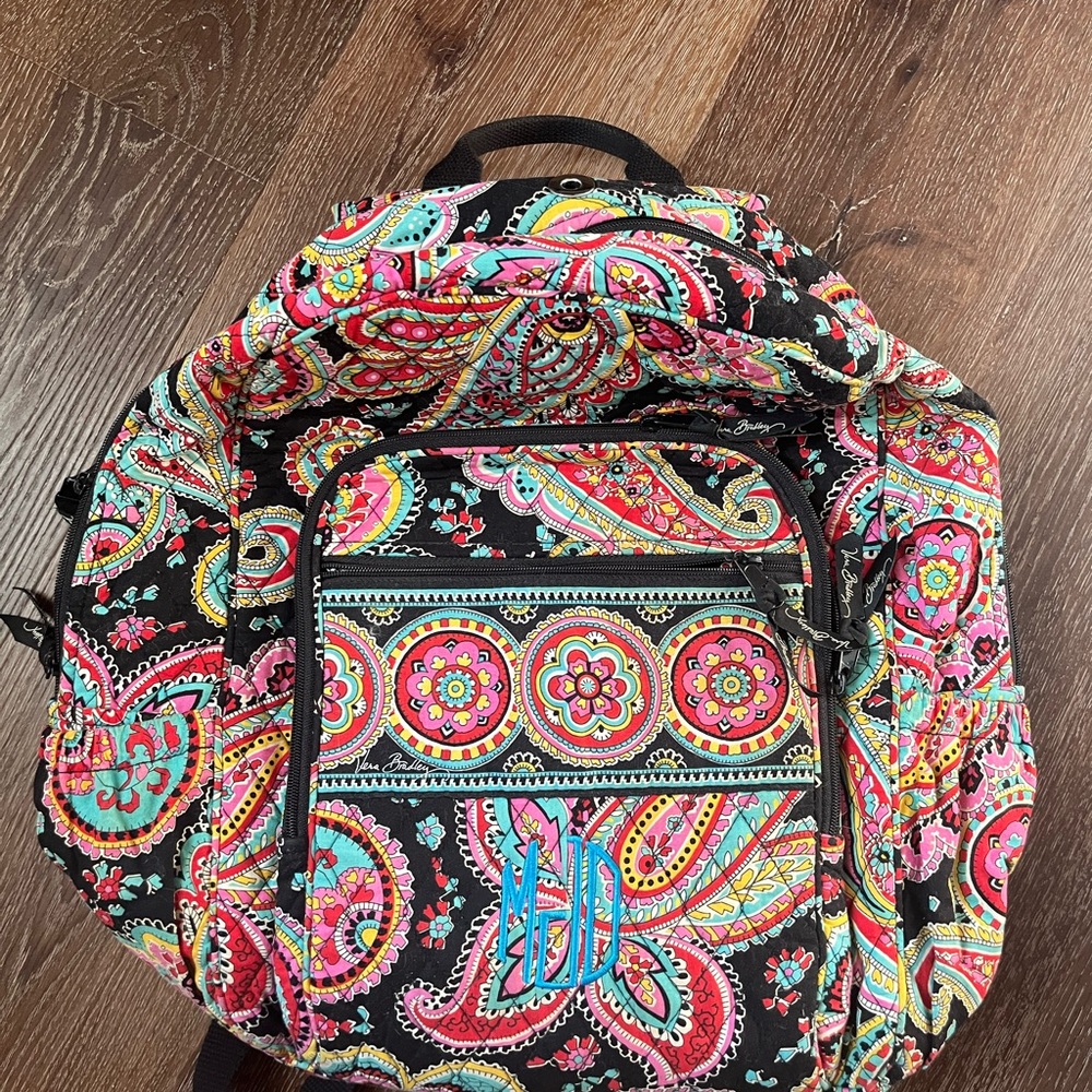 Vera Bradley Black and Pink Backpack with Paisley Design